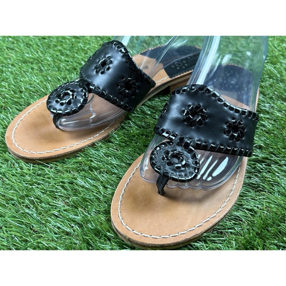 Jack Rogers Womens Bohemian Black Sandals - Slip-on Size 7M Leather Open-toe